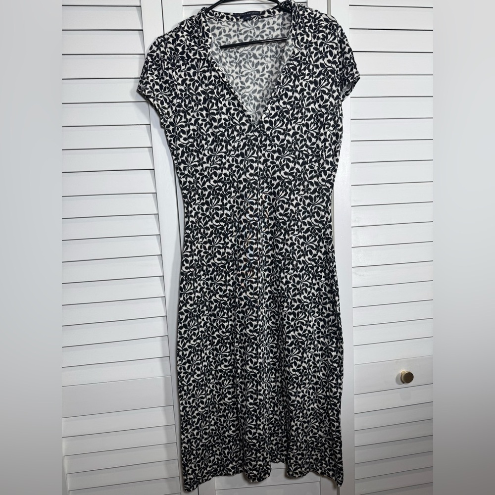 Banana Republic Women’s Black & White Silk/Cotton Floral Midi Dress Size M